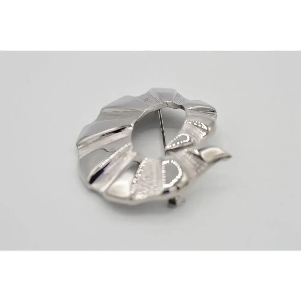 MJ Ent Vintage Pin Brooch Silver Tone Curl Abstract Chunky Signed NOS 1980s 9B